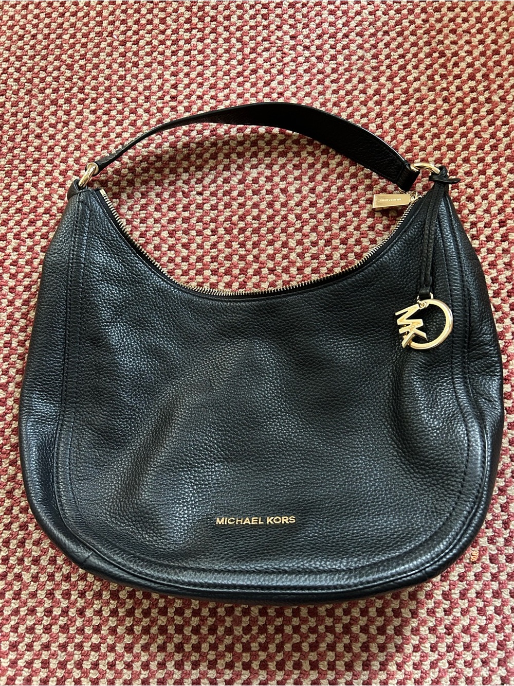 Michael Kors Black Pebbled Leather Hobo with Gold Hardware